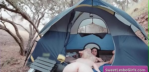  Hot lesbian teens Aiden Ashley, Abigail Mac eating juicy pussy in a tent in the wild and reach amazing orgasms